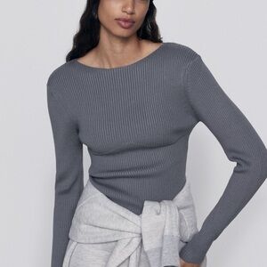 Zara Gray Ribbed Sweater